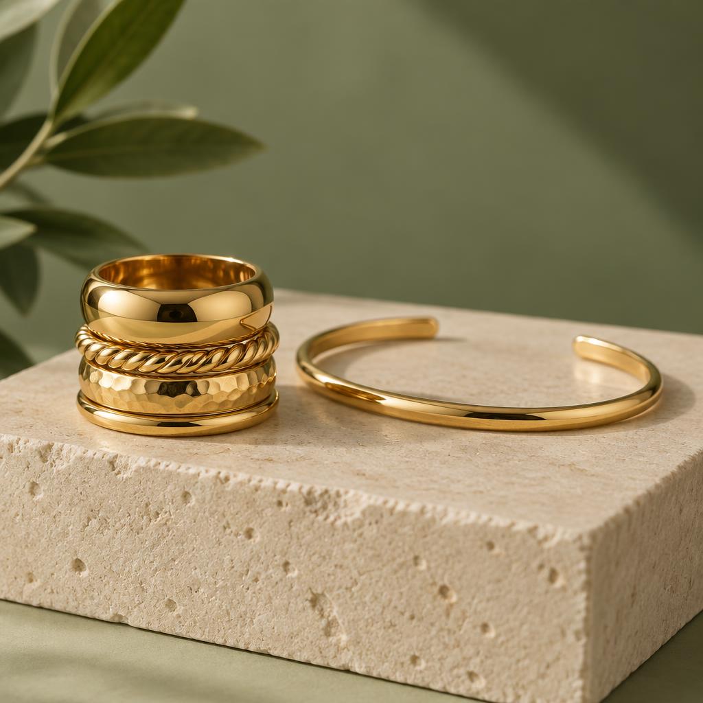 Rwelux gold plated rings and cuff